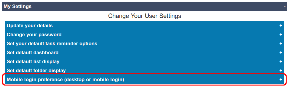 mobile login preference