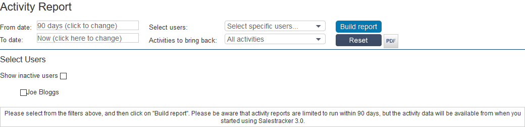 Salestracker - Activity Report Users Filter