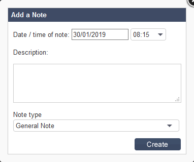 Salestracker - View Record Activity Adding Note Popup