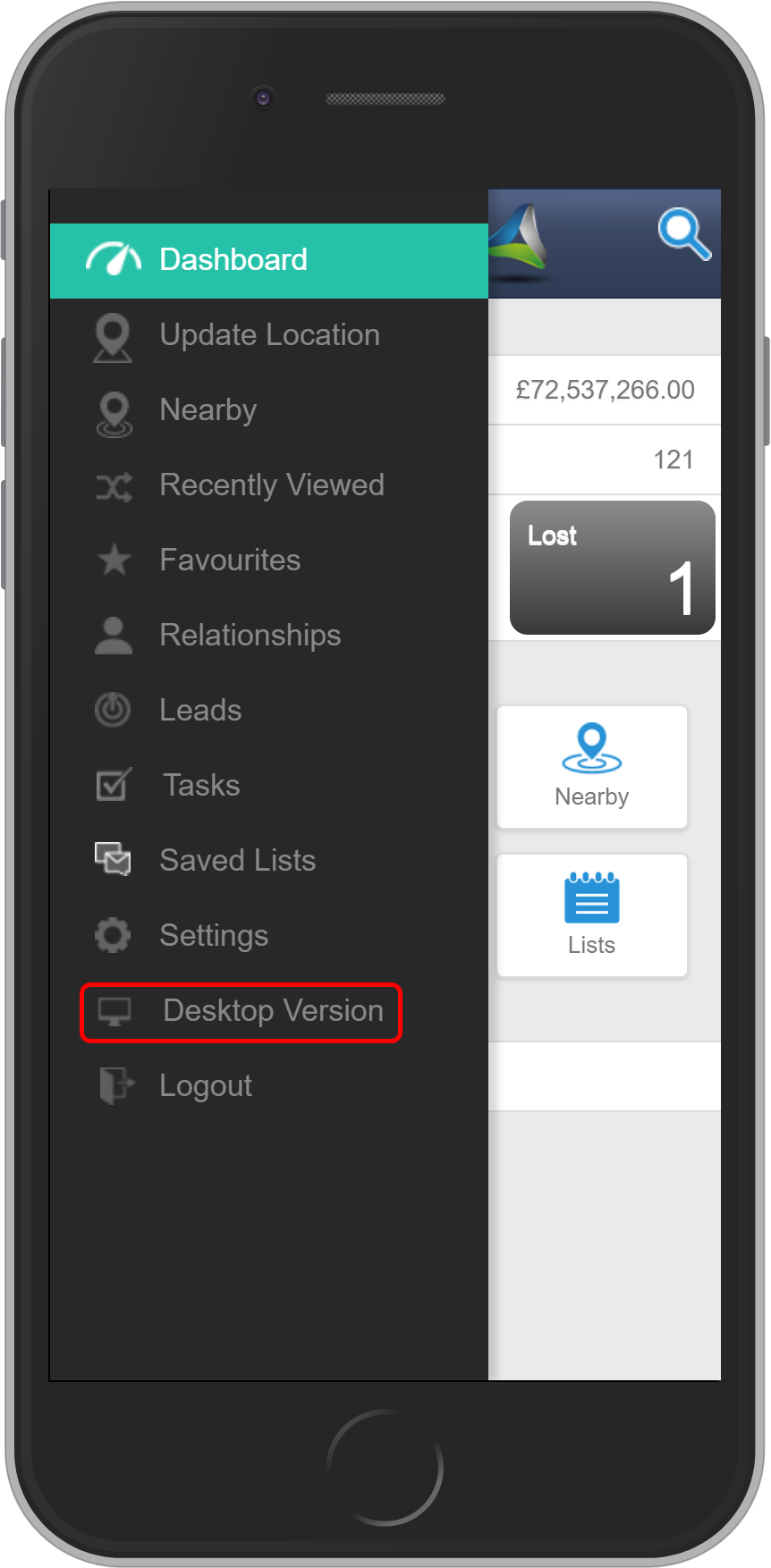 Salestracker Mobile Desktop Version Button