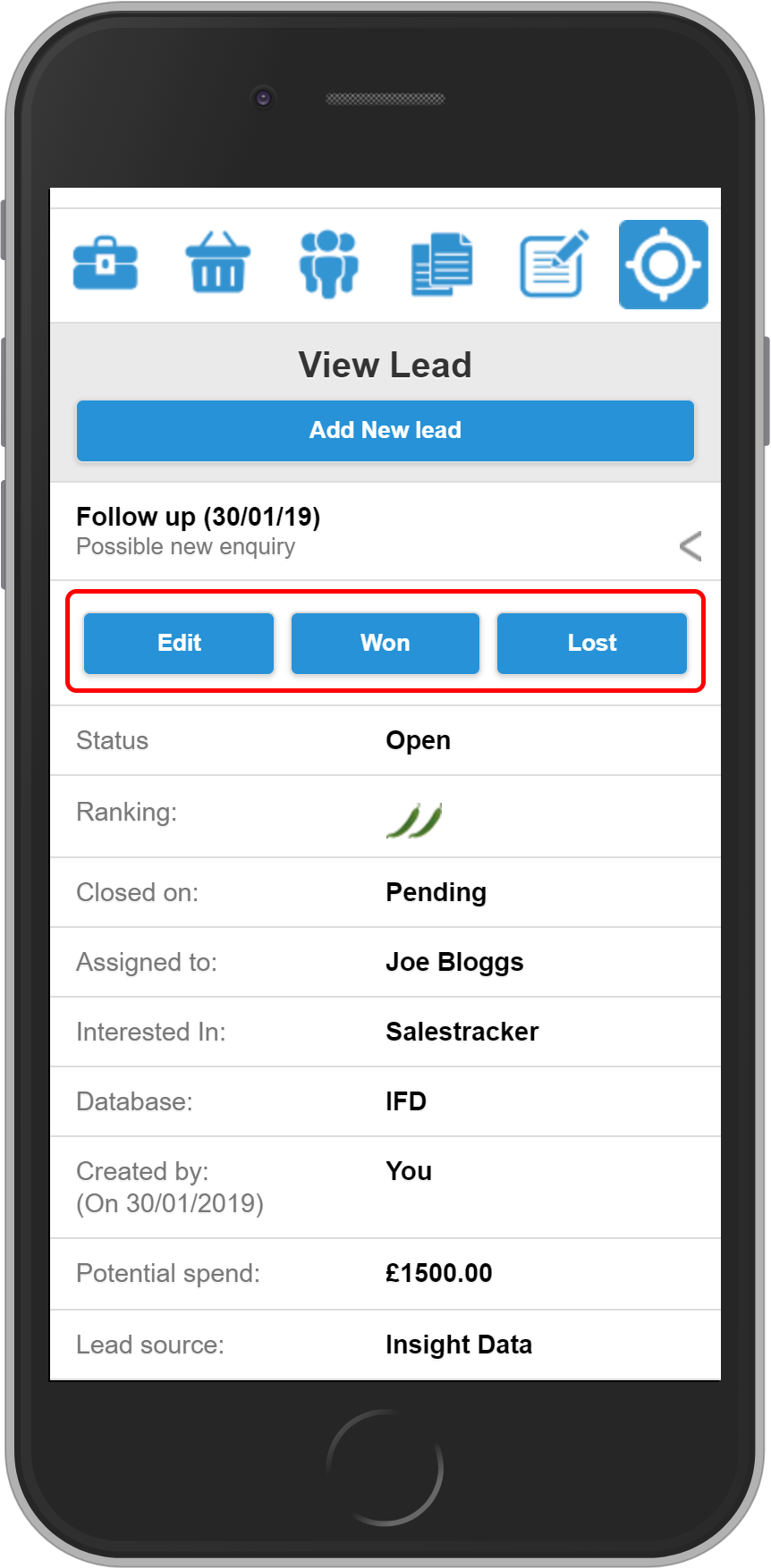 Salestracker Mobile Leads Editing Options