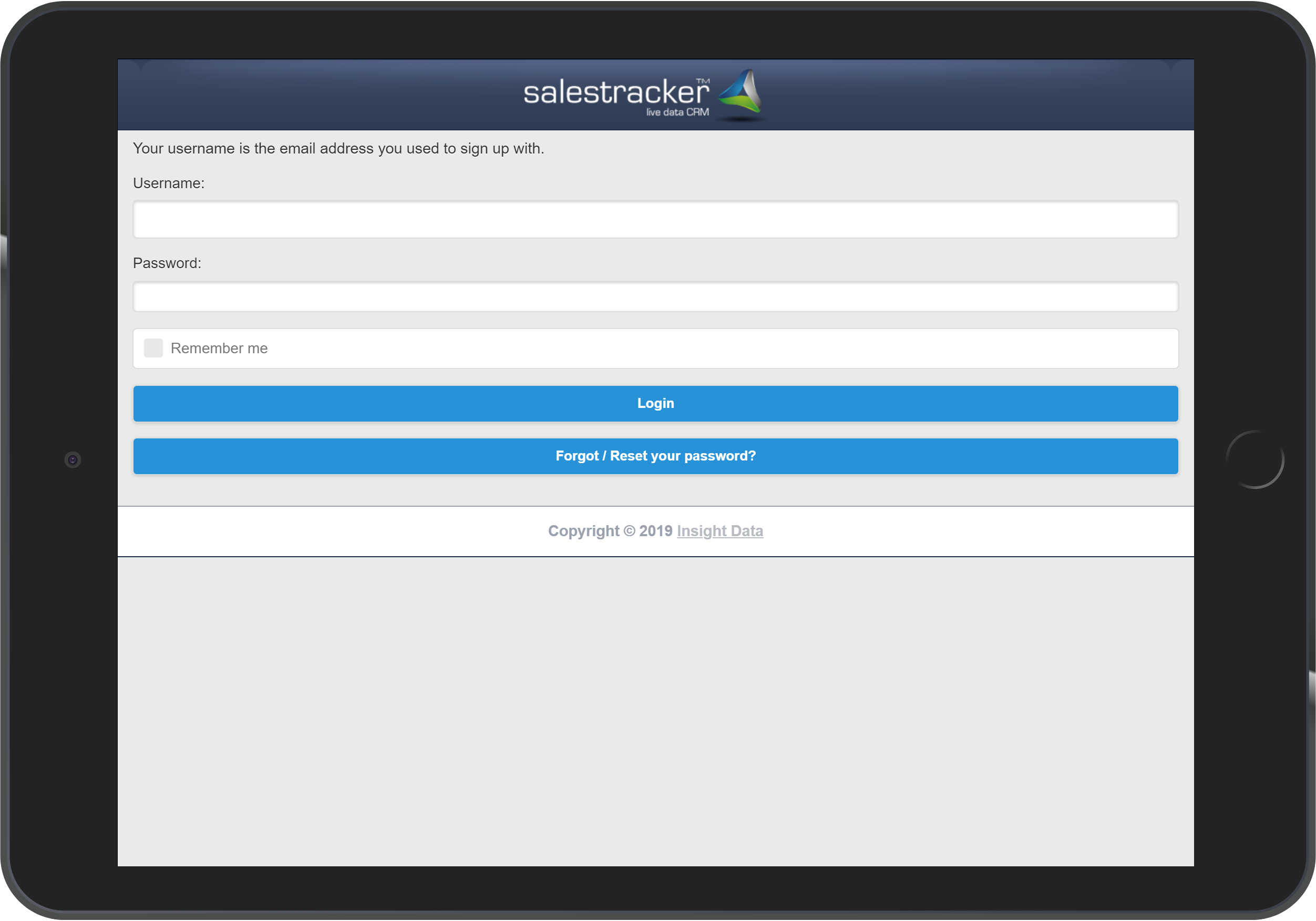 Salestracker Mobile Login on iPad