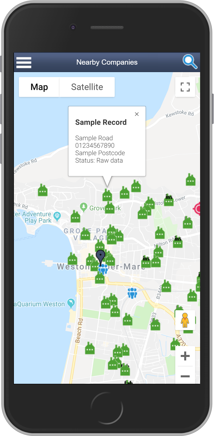 Salestracker Mobile Proximity Map Record Highlight