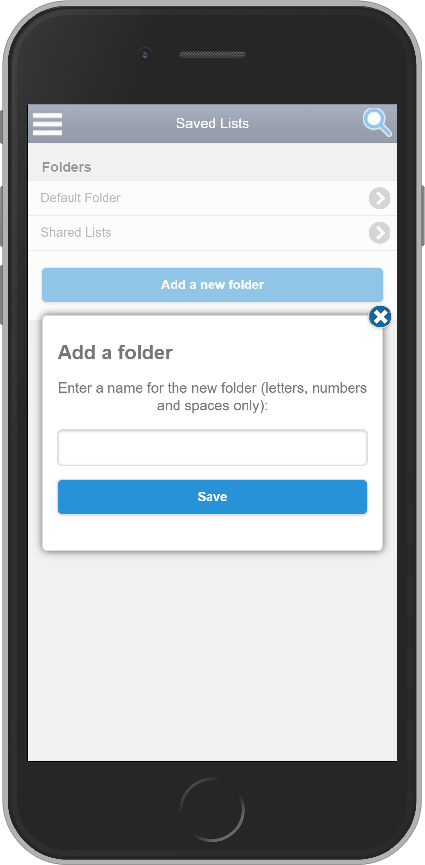 Salestracker Mobile Saved Lists Add New Folder
